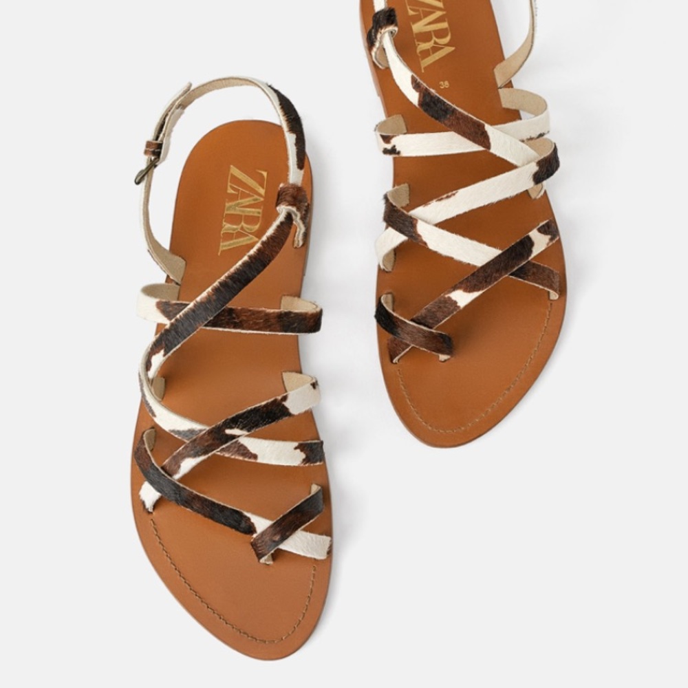 Zara Zebra Leather sandals Flats 8 89/mq